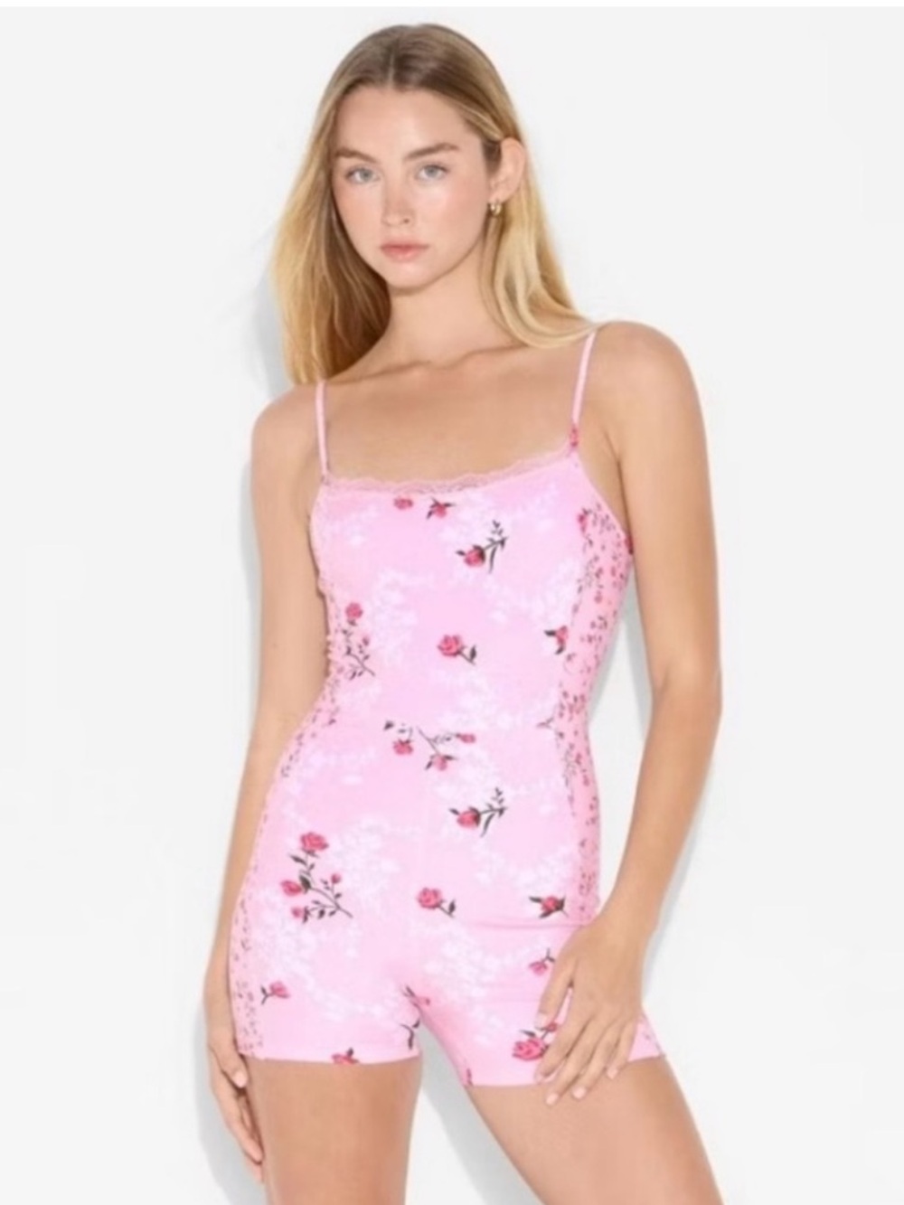 Wild Fable Butter Bliss Pink Floral Lace-Trim Romper X-Small NWT